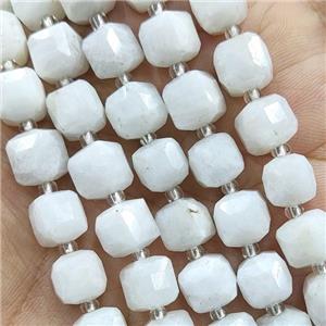 White Moonstone Beads Faceted Cube, approx 7-8mm