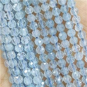 Blue Aquamarine Beads Faceted Round A-Grade, approx 3mm