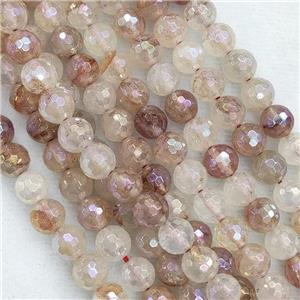 Hematoid Quartz Beads Faceted Round AB-Color Electroplated, approx 10mm dia