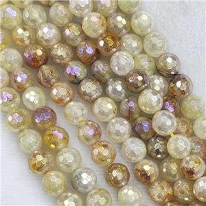 Yellow Citrine Beads Faceted Round AB-Color Electroplated, approx 6mm dia