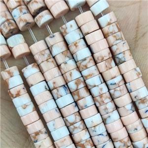 Synthetic Pink Plum Blossom Jasper Heishi Beads, approx 4mm