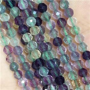 Natural Fluorite Beads Faceted Round Multicolor, approx 2mm dia