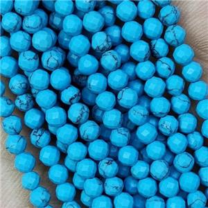 Synthetic Turquoise Beads Blue Faceted Round, approx 3mm dia