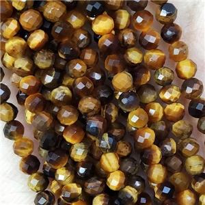 Natural Tiger Eye Stone Beads Yellow Tiny Faceted Round, approx 4mm dia