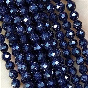 Blue Sandstone Beads Faceted Round Tiny, approx 3mm dia