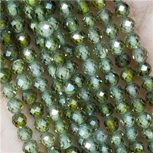 Green Cubic Zircon Beads Faceted Round, approx 2mm dia