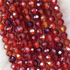 Red Cubic Zircon Beads Faceted Round, approx 3mm dia