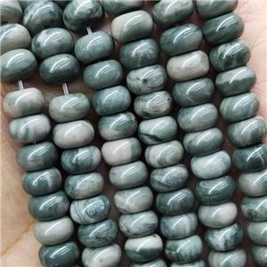 Green Wood Lace Jasper Rondelle Beads, approx 4x6mm
