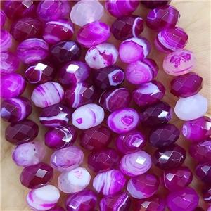 Hotpink Striped Agate Beads Faceted Rondelle, approx 4x6mm
