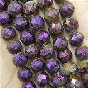 Purple Agate Druzy Geode Beads Faceted Round Electroplated, approx 8mm dia