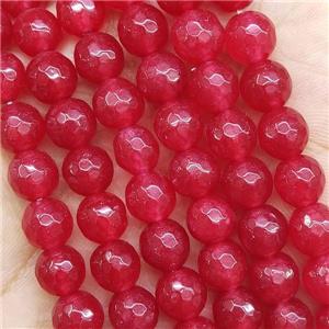 Red Dye Jade Beads Faceted Round, approx 8mm dia