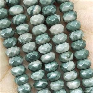 Green Wood Lace Jasper Beads Faceted Rondelle, approx 4x6mm