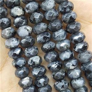 Black Labradorite Beads Faceted Rondelle Larvikite, approx 6x10mm