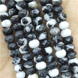 Black White Jasper Beads Faceted Rondelle, approx 4x6mm