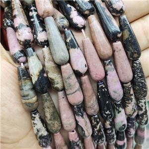 Pink Rhodonite Teardrop Beads, approx 10-30mm, 13pcs per st
