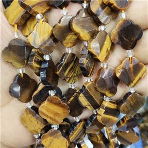 Yellow Tiger Eye Stone Clover Beads, approx 17mm, 19pcs per st
