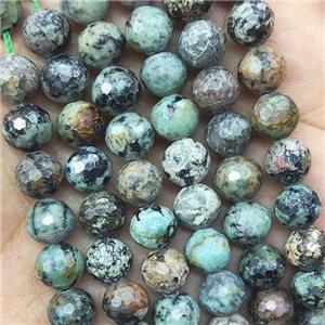 Green African Turquoise Beads Faceted Round, approx 6mm dia