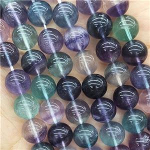 Natural Fluorite Beads Round Smooth Multicolor, approx 10mm dia
