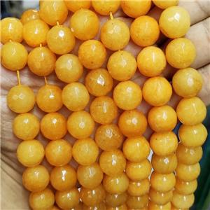 Orange Jade Beads Faceted Round Dye, approx 14mm dia