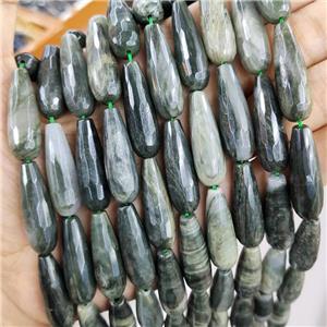 Green Seraphinite Beads Faceted Teardrop, approx 10x30mm, 13pcs per st