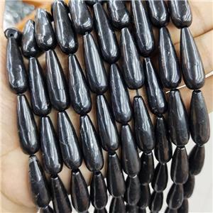Black Shungite Beads Smooth Teardrop, approx 10x30mm, 13pcs per st