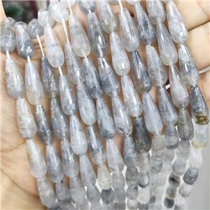 Gray Cloudy Quartz Beads Faceted Teardrop, approx 8x20mm, 19pcs per st