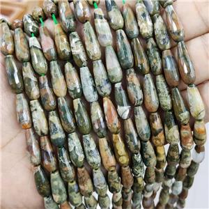 Natural Green Rhyolite Beads Faceted Teardrop, approx 8x20mm, 19pcs per st