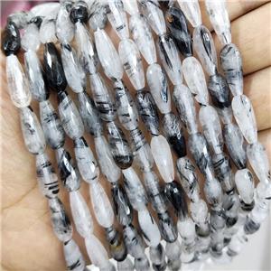 Black Rutilated Quartz Beads Faceted Teardrop, approx 6x16mm, 25pcs per st