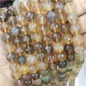 Natural Fluorite Beads Faceted Round Yellow, approx 12mm