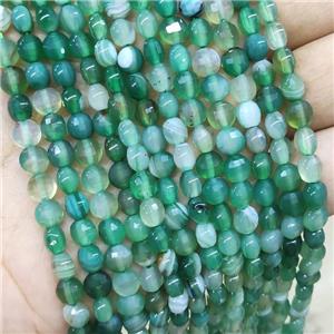 Green Stripe Agate Beads Faceted Coin, approx 6mm