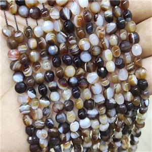 Coffee Stripe Agate Beads Faceted Coin, approx 6mm
