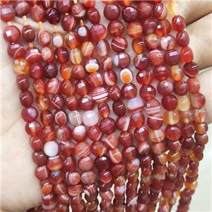 Red Stripe Agate Beads Faceted Coin, approx 6mm