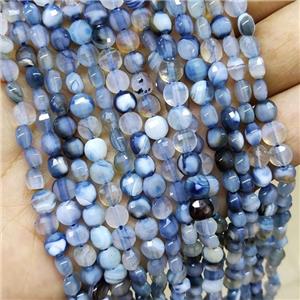 Blue Stripe Agate Beads Faceted Coin, approx 6mm