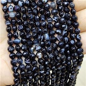 Black Stripe Agate Beads Faceted Circle, approx 6mm