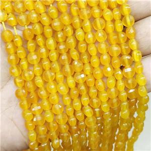 Yellow Jade Beads Faceted Coin Dye, approx 6mm