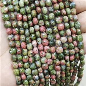 Unakite Beads Faceted Coin Green, approx 6mm