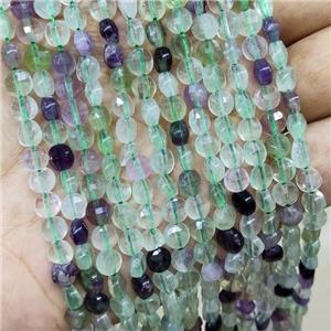 Multicolor Fluorite Beads Faceted Coin, approx 6mm