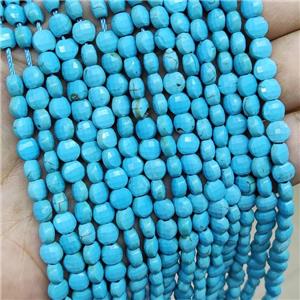 Blue Turquoise Beads Faceted Coin Dye, approx 6mm