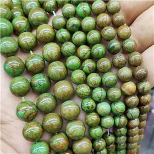 Green Wood Lace Jasper Beads Smooth Round Dye, approx 4mm dia
