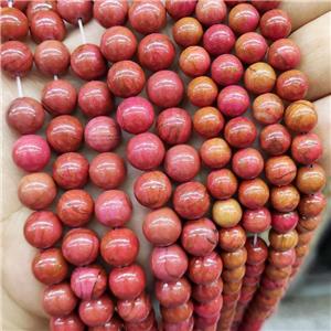 Red Wood Lace Jasper Beads Smooth Round Dye, approx 4mm dia