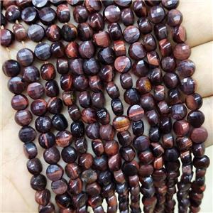 Red Tiger Eye Stone Circle Beads Faceted, approx 6mm