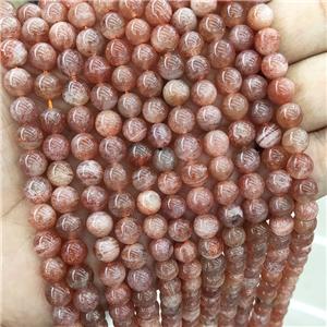 Gold Sunstone Beads Smooth Round Pink A-Grade, approx 6.5-7mm
