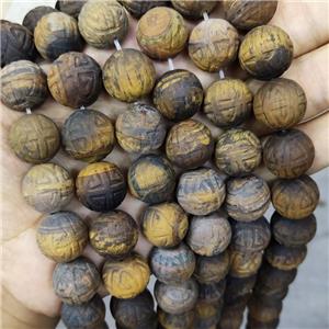 Tiger Eye Stone Beads Round Carved, approx 16mm, 25pcs per st