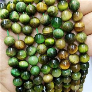 Tiger Eye Stone Beads Green Smooth Round, approx 8mm dia
