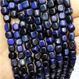 Blue Tiger Eye Stone Cube Beads, approx 7-8mm