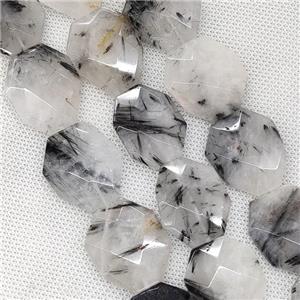 Black Rutilated Quartz Beads Faceted Slice, approx 25-30mm