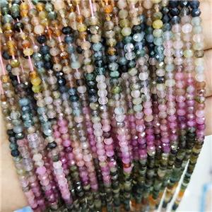 Natural Tourmaline Beads MultiColor Faceted Rondelle, approx 4mm