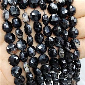 Black Tourmaline Beads Faceted Circle, approx 10mm
