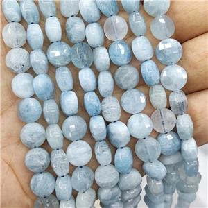 Natural Aquamarine Beads Blue Faceted Circle, approx 9mm