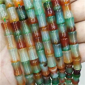 Natural Agate Beads Bamboo Green Red Dye, approx 7x12mm